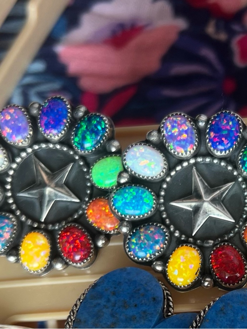 Native Made Multicolor Opal Cluster Star Earrings